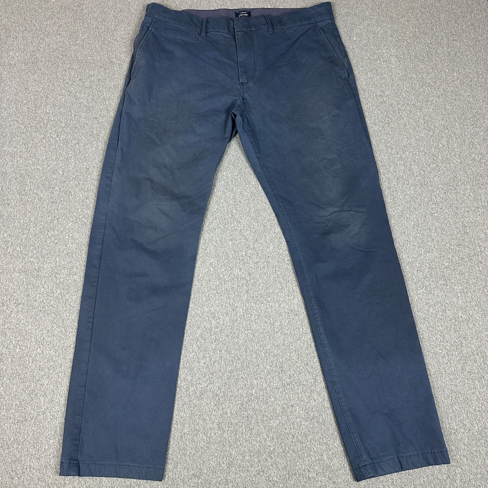 J.Crew Tech Pant Mens 33x30 Navy Blue Stretch Chino Flat Front Slim Trousers